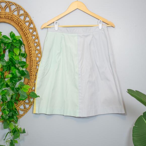 Vtg 14 Colorblock Skirt Pastel Pink Yellow Green Gray Pockets | Light Spring - Picture 2 of 7